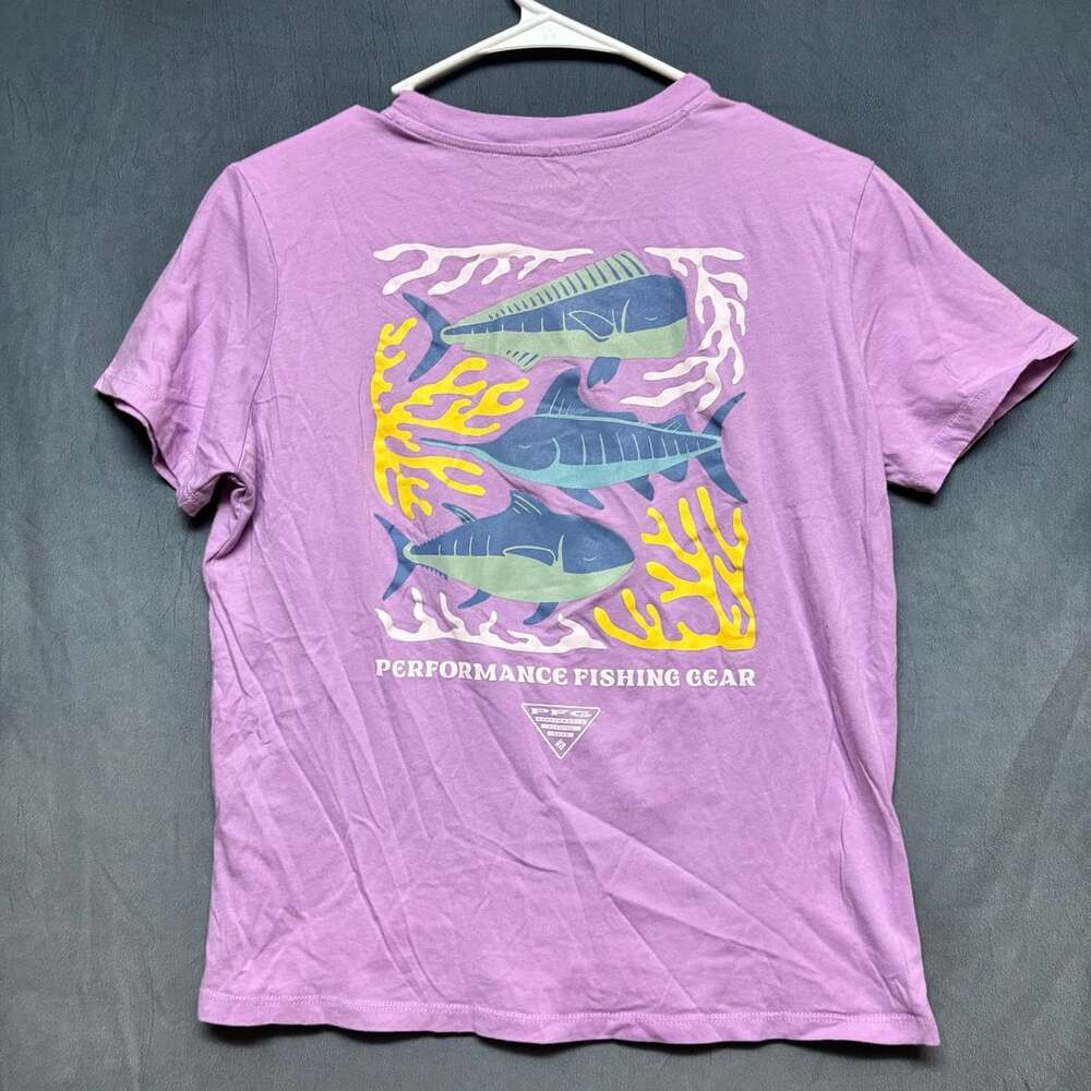 Columbia PFG Performance Fishing Gear Graphic T-Shirt Purple Womens XS